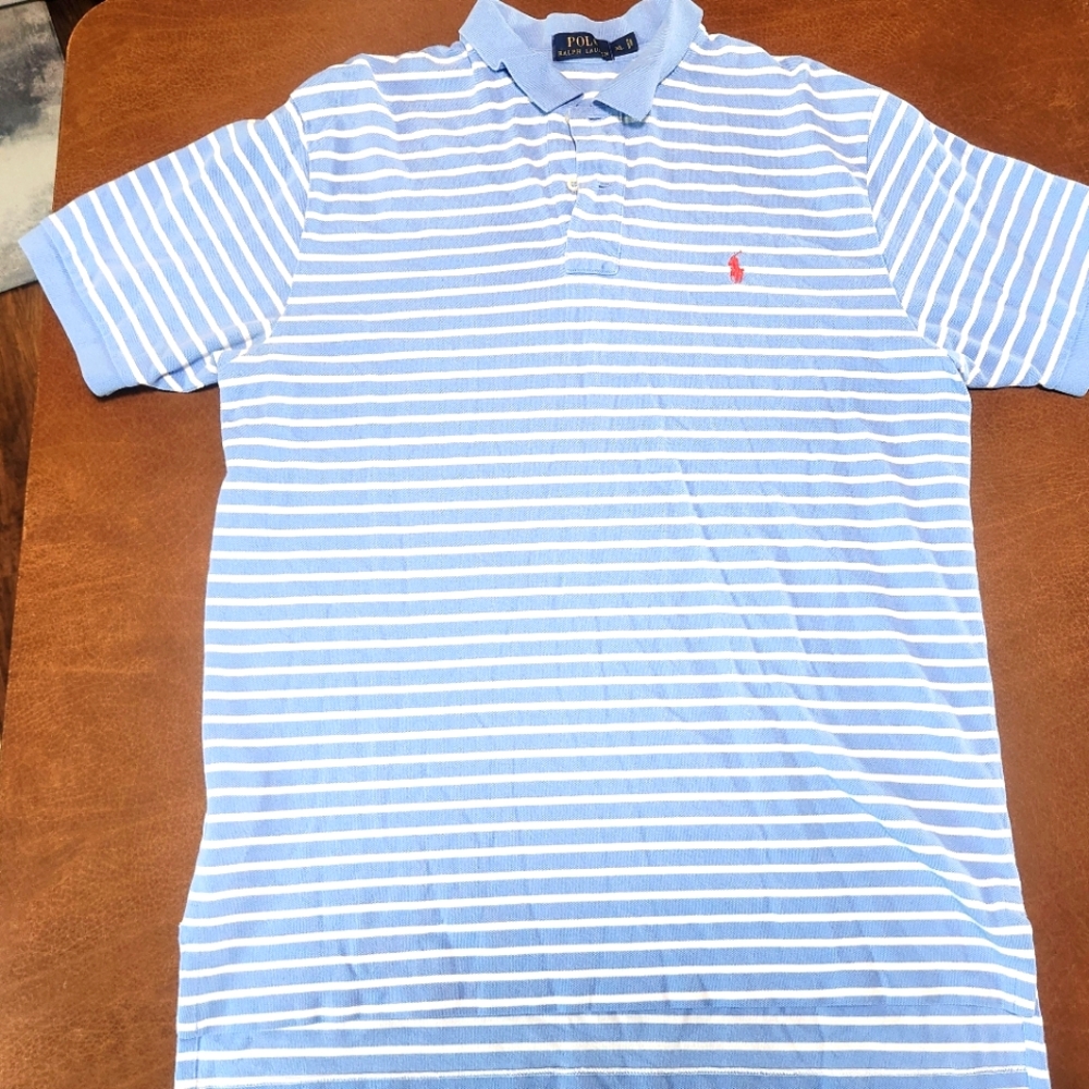 Polo by Ralph Lauren Blue and White Striped Polo Shirt Mens XL Short Sleeve